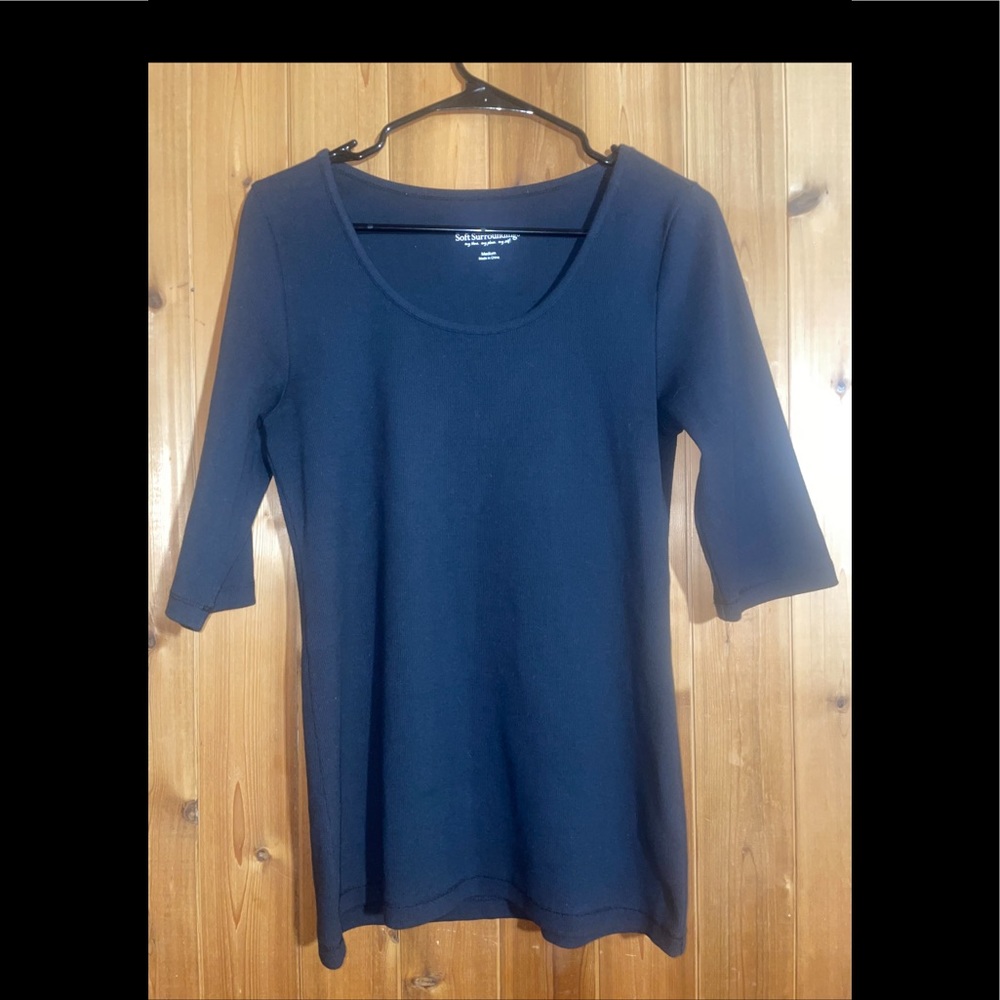 Soft Surroundings All Black 3/4 Length Sleeve Shirt Size Medium